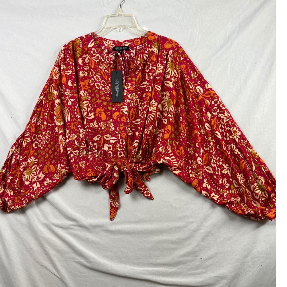Rachel Zoe Blouse Womens Small Pink Floral Paisley Tie Front Crop Top NEW